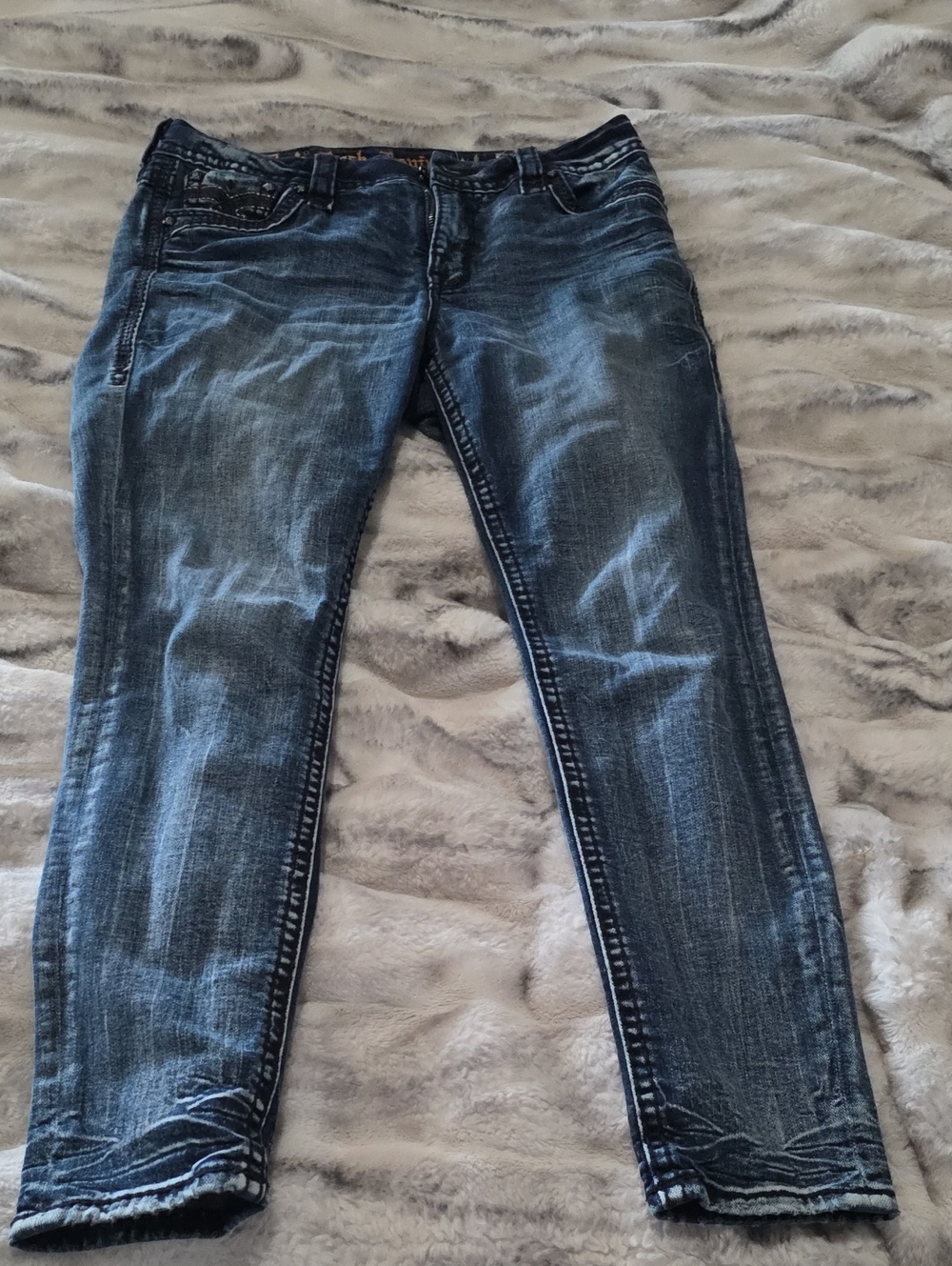 Rock Revival Women's Dark Blue Skinny Jeans With Black Detail
